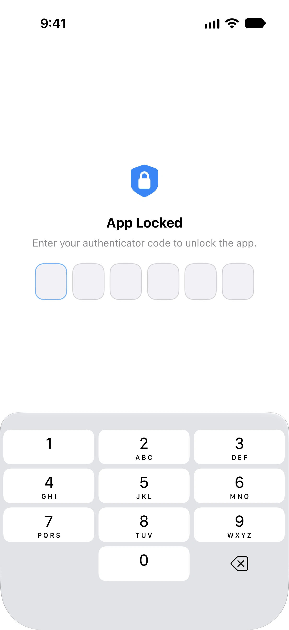 Lock overlay prompting for a 6-digit TOTP code